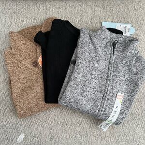 Jumping Beans sweater fleece (tan/gray) and black thermal shirt